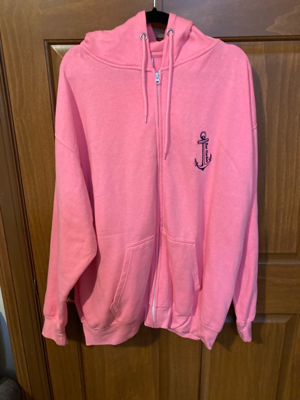 Pink Zip-Up Hoodie with Anchor Embroidery - Women’s Sweatshirt